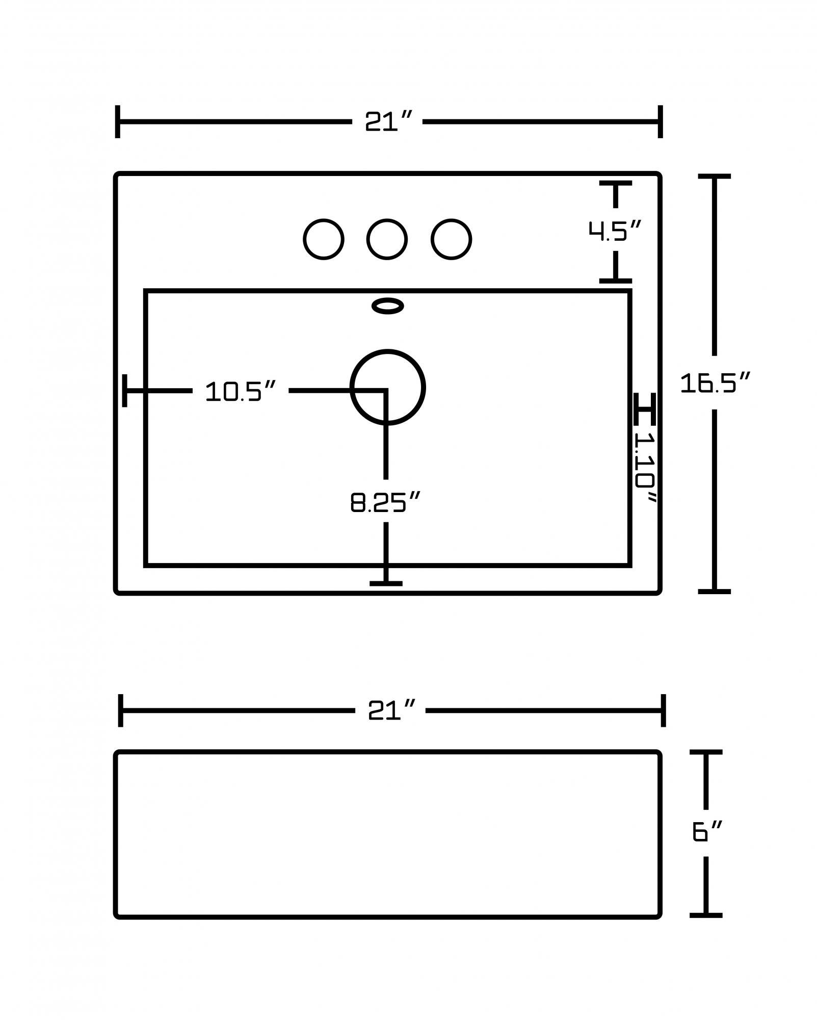 American Imaginations AI-438 21-in. W x 16.5-in. D Above Counter Rectangle Vessel In White Color For 4-in. o.c. Faucet