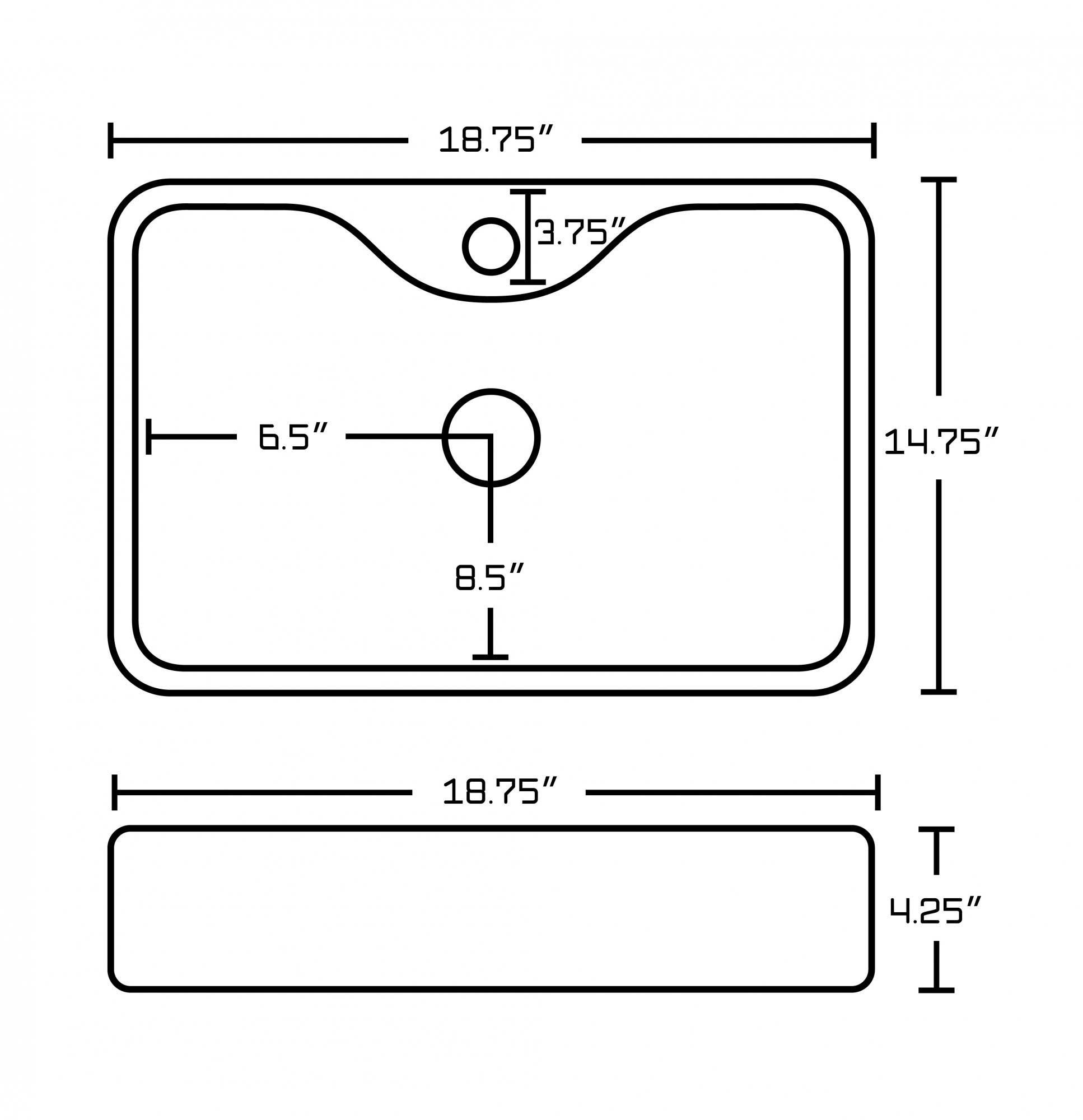 American Imaginations AI-11027 18.75-in. W x 14.75-in. D Above Counter Rectangle Vessel In White Color For Single Hole Faucet