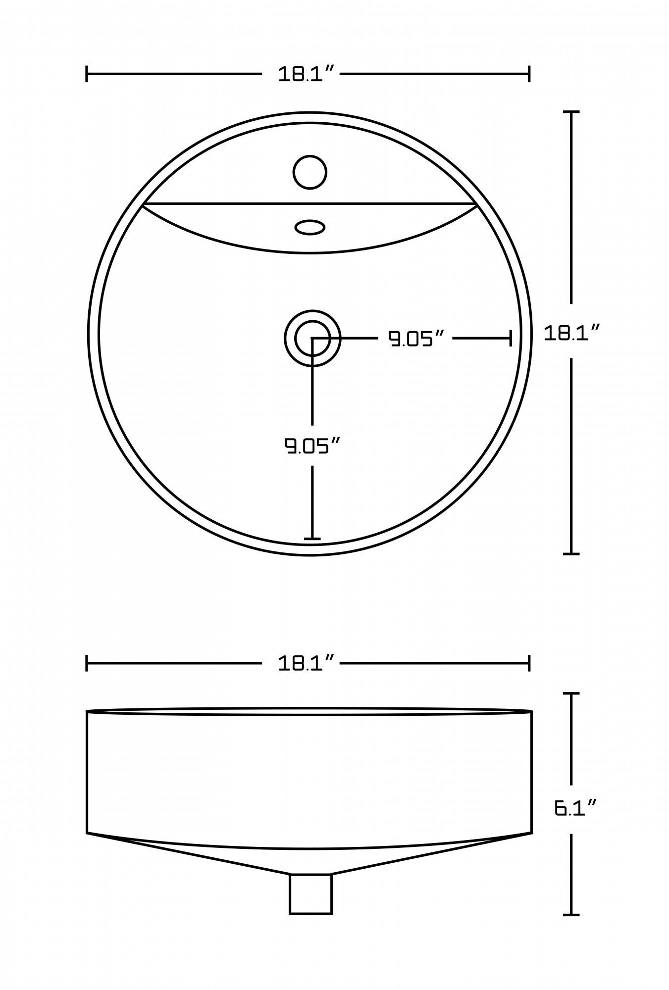 American Imaginations AI-11034 18.1-in. W x 18.1-in. D Above Counter Round Vessel In White Color For Single Hole Faucet