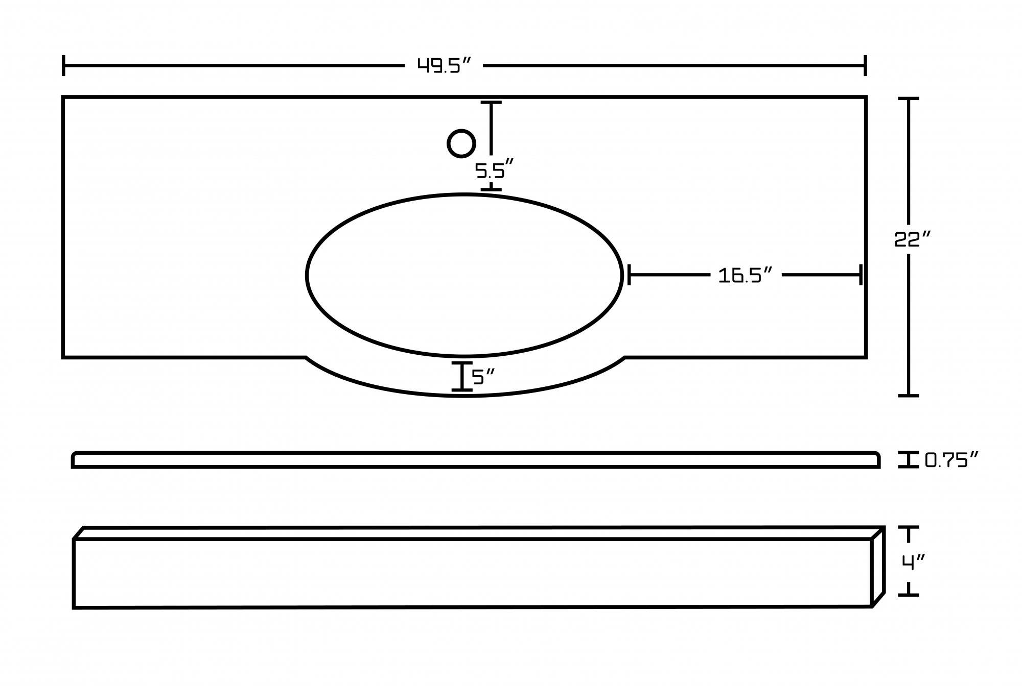 American Imaginations AI-18334 49.5-in. W x 22-in. D Marble Top In Beige Color For Single Hole Faucet