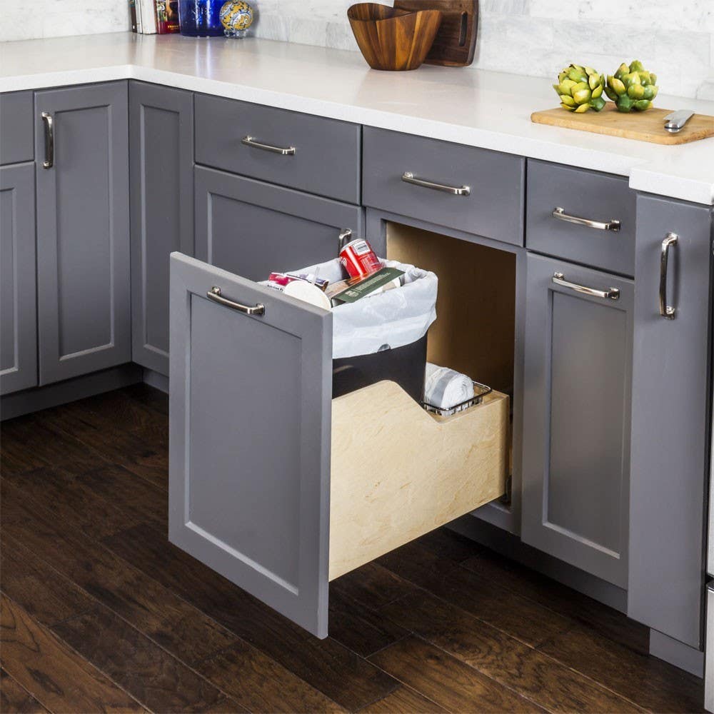 Hardware Resources CDM-WBMS Single Wood Bottom-Mount Soft-Close Trashcan Rollout, Includes 1 Can