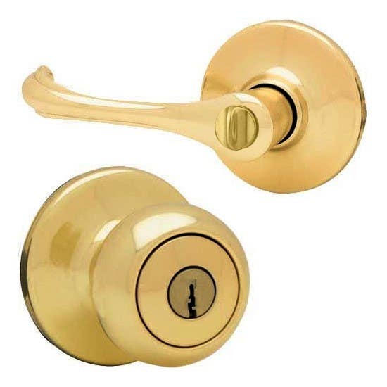 Kwikset 400DNL US3 279-936 SCAL RCS K3 Dorian Keyed Entry Knob by Lever in Polished Brass