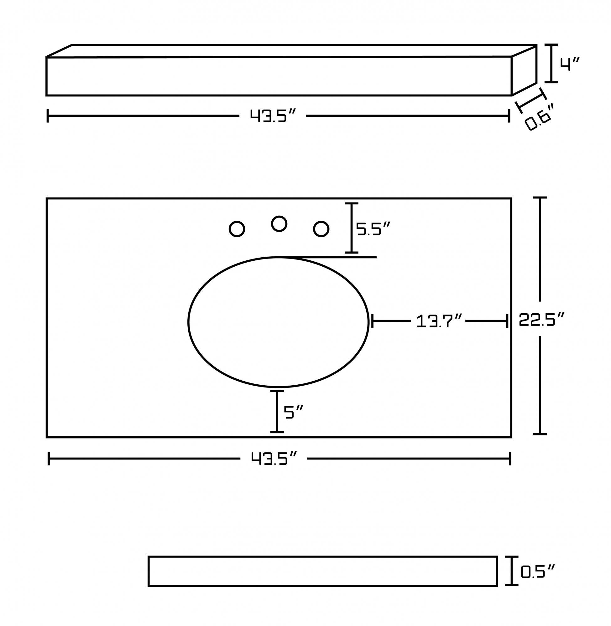 American imaginations AI-56 43.5-in. W x 22.5-in. D Marble Top In Beige Color For 8-in. o.c. Faucet