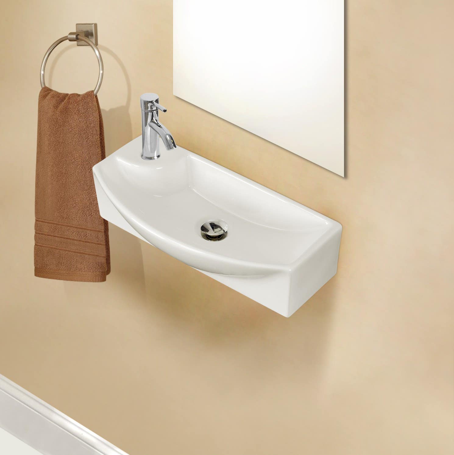 American imaginations AI-1770 17.75-in. W x 8.75-in. D Wall Mount Rectangle Vessel In White Color For Single Hole Faucet