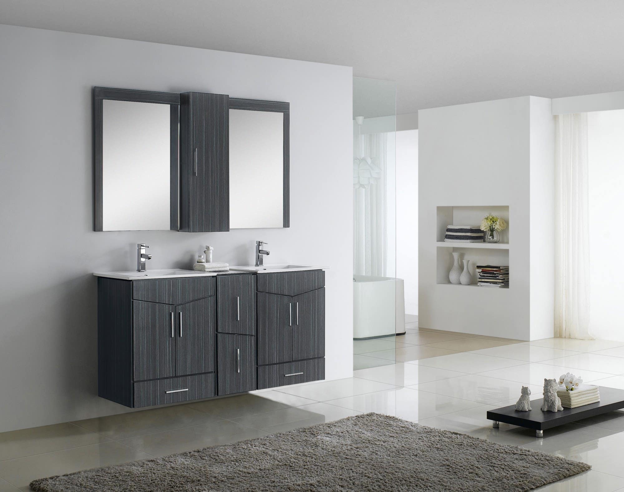 American imaginations AI-18133 58-in. W x 18-in. D Modern Wall Mount Plywood-Melamine Vanity Base Only In Dawn Grey