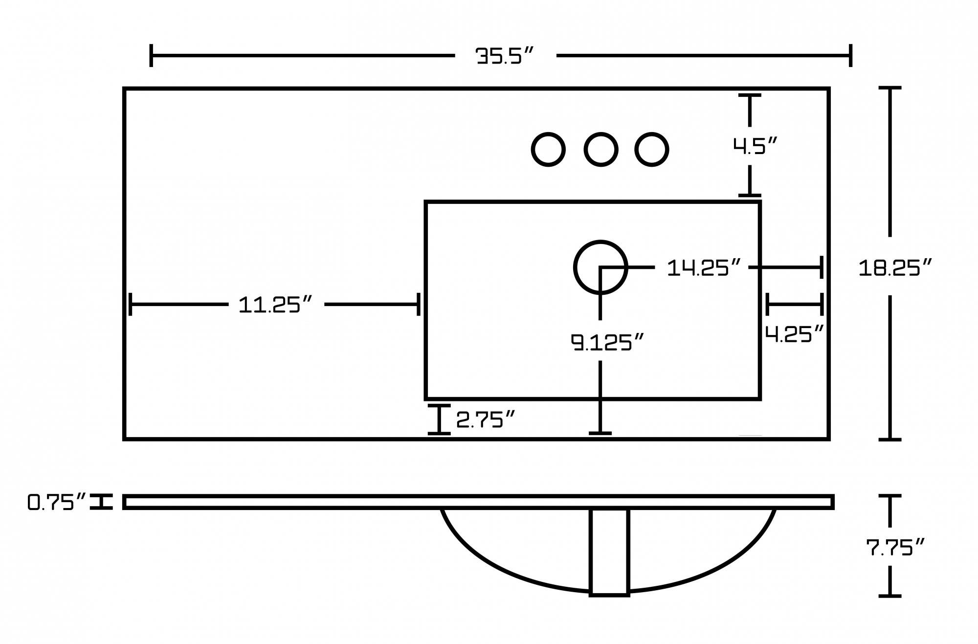 American imaginations AI-1314 35.5-in. W x 18.25-in. D Ceramic Top In White Color For 4-in. o.c. Faucet