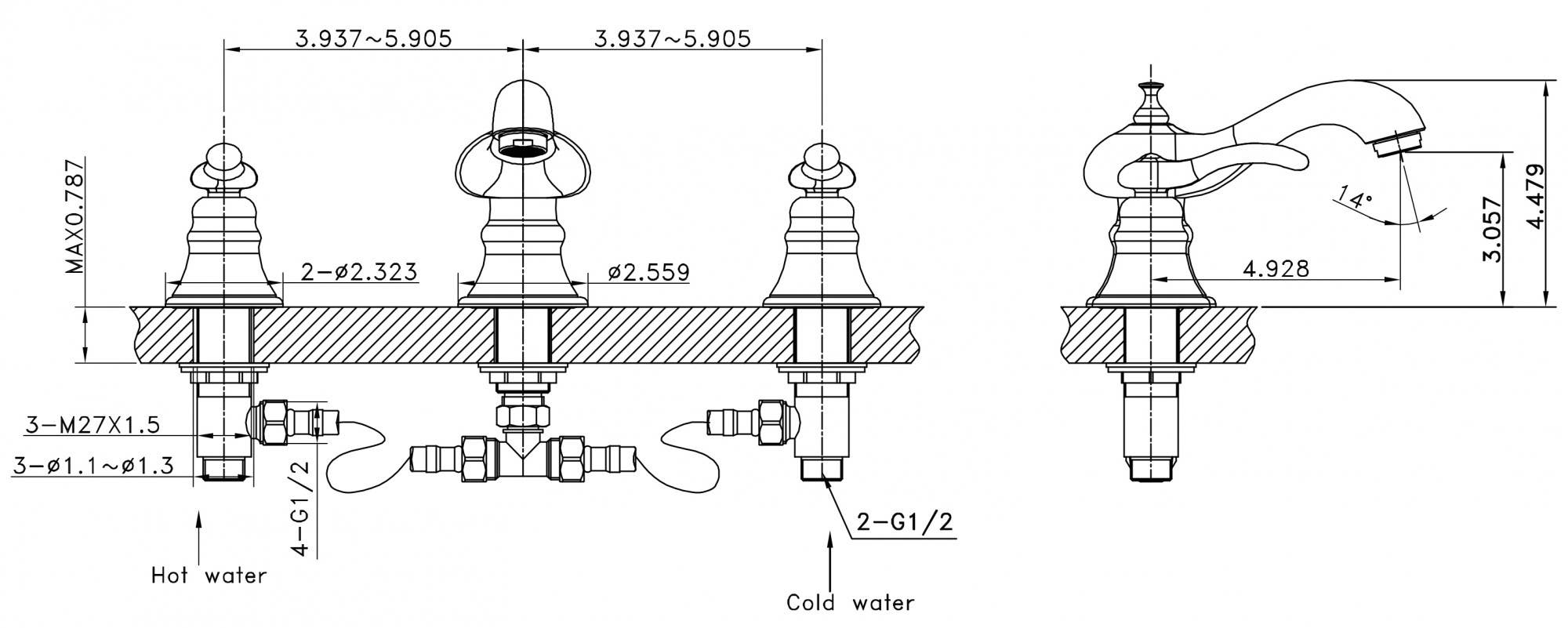 American imaginations AI-12993 CUPC Rectangle Undermount Sink Set In Biscuit With 8-in. o.c. CUPC Faucet And Drain
