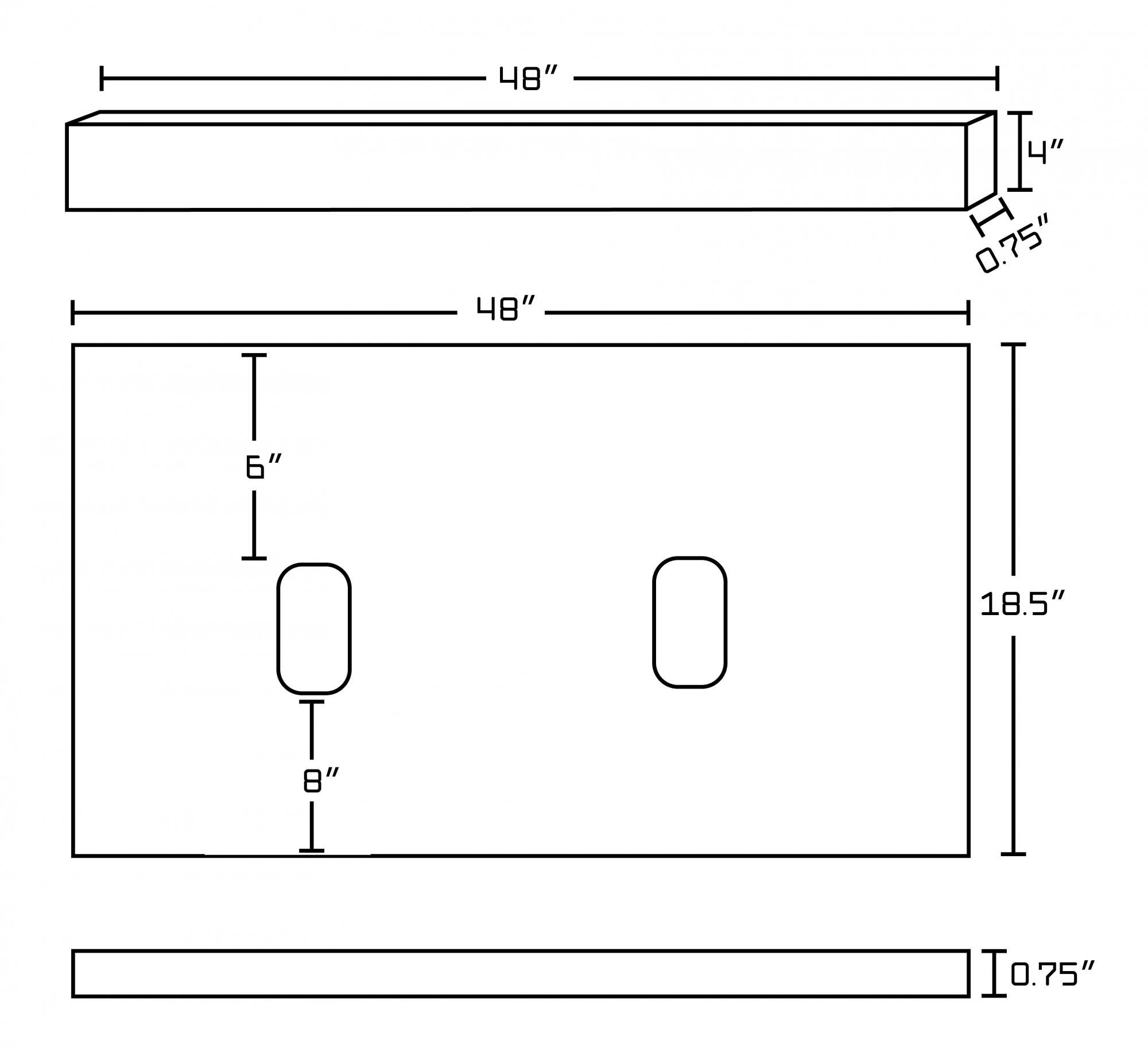American imaginations AI-1339 48-in. W x 18.5-in. D Quartz Top In Black Galaxy Color For Wall Mount Faucet
