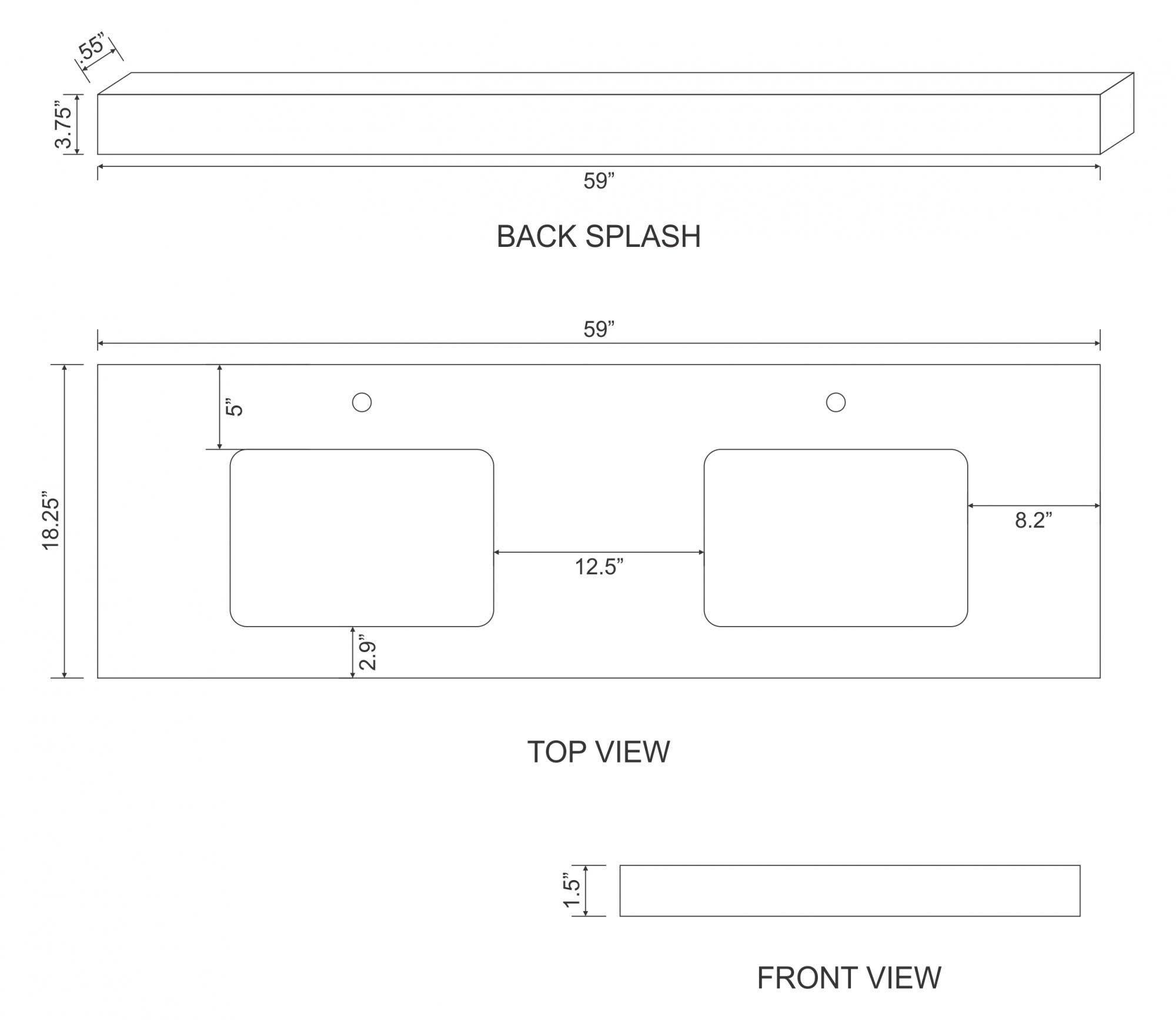 American imaginations AI-17437 59-in. W x 18.25-in. D Quartz Top In Black Galaxy Color For Single Hole Faucet