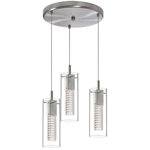 Dainolite 1093P3 Lite Satin Chrome Crystal Round Pendant 4' Clear Silver Cord