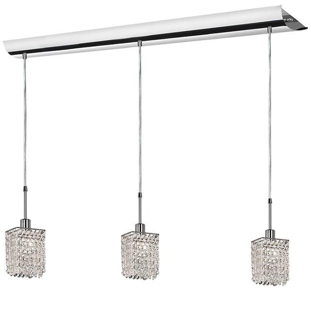 Dainolite 1280SQ 3 Lite Polished Chrome Square Crystal Pendant Rectangular Canopy Crystal Cube
