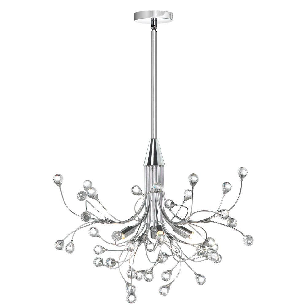 Dainolite 120 6 Light Crystal Chandelier, Polished Chrome Finish