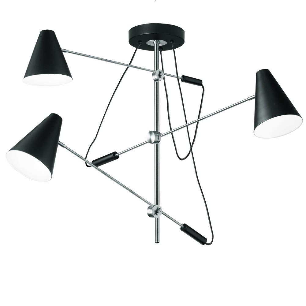 Dainolite 130 Matte Black 3 Light Pendant w/ Adjustable Arms & Metal Shades
