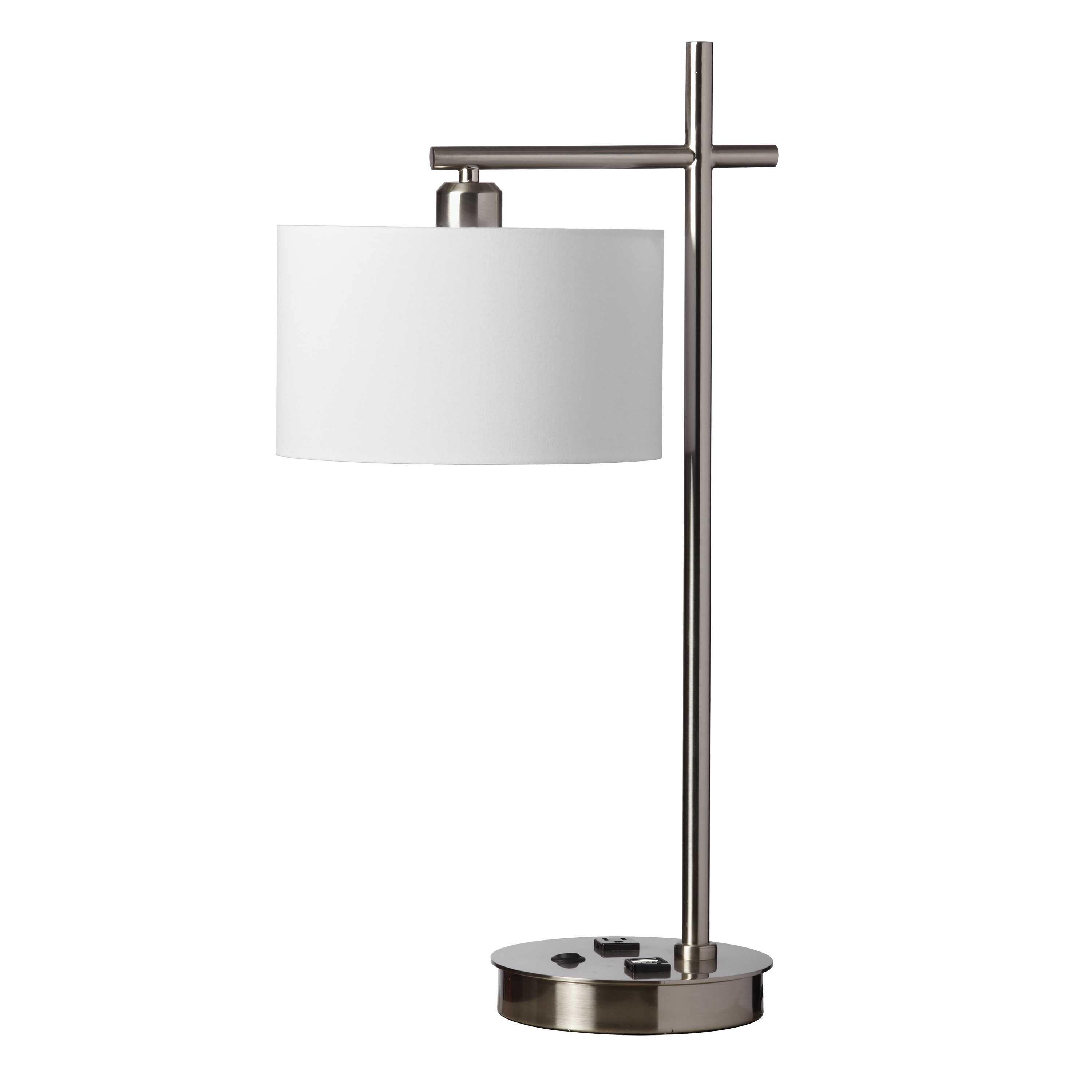 Dainolite 131T 1 Light Table Lamp, Satin Chrome Finish, White Shade, 1 Receptical, 1 USB PORt