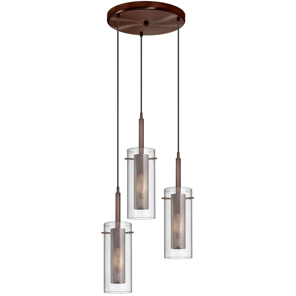 Dainolite 33963R 3 Light Round Pendant, Clear Glass & Steel Mesh