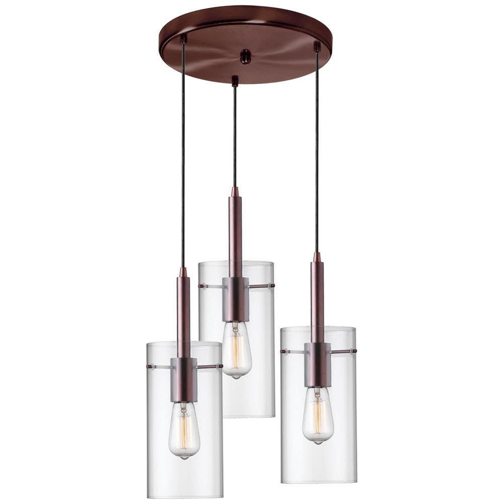 Dainolite 3962 3 Light Pendant, Oil Brushed Bronze Finish,Clear Glass Shade