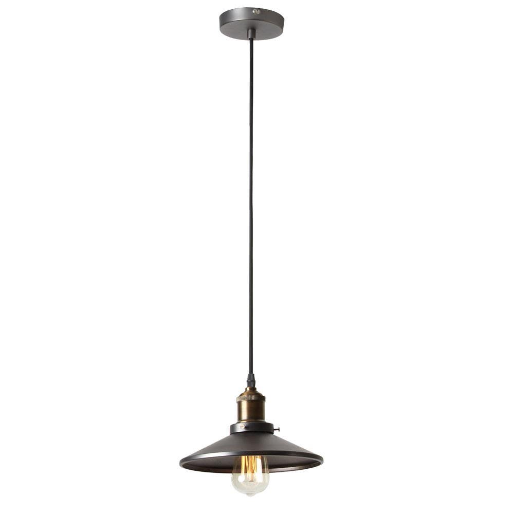 Dainolite 404 1 Light Pendant, Vintage Steel / Antique Brass