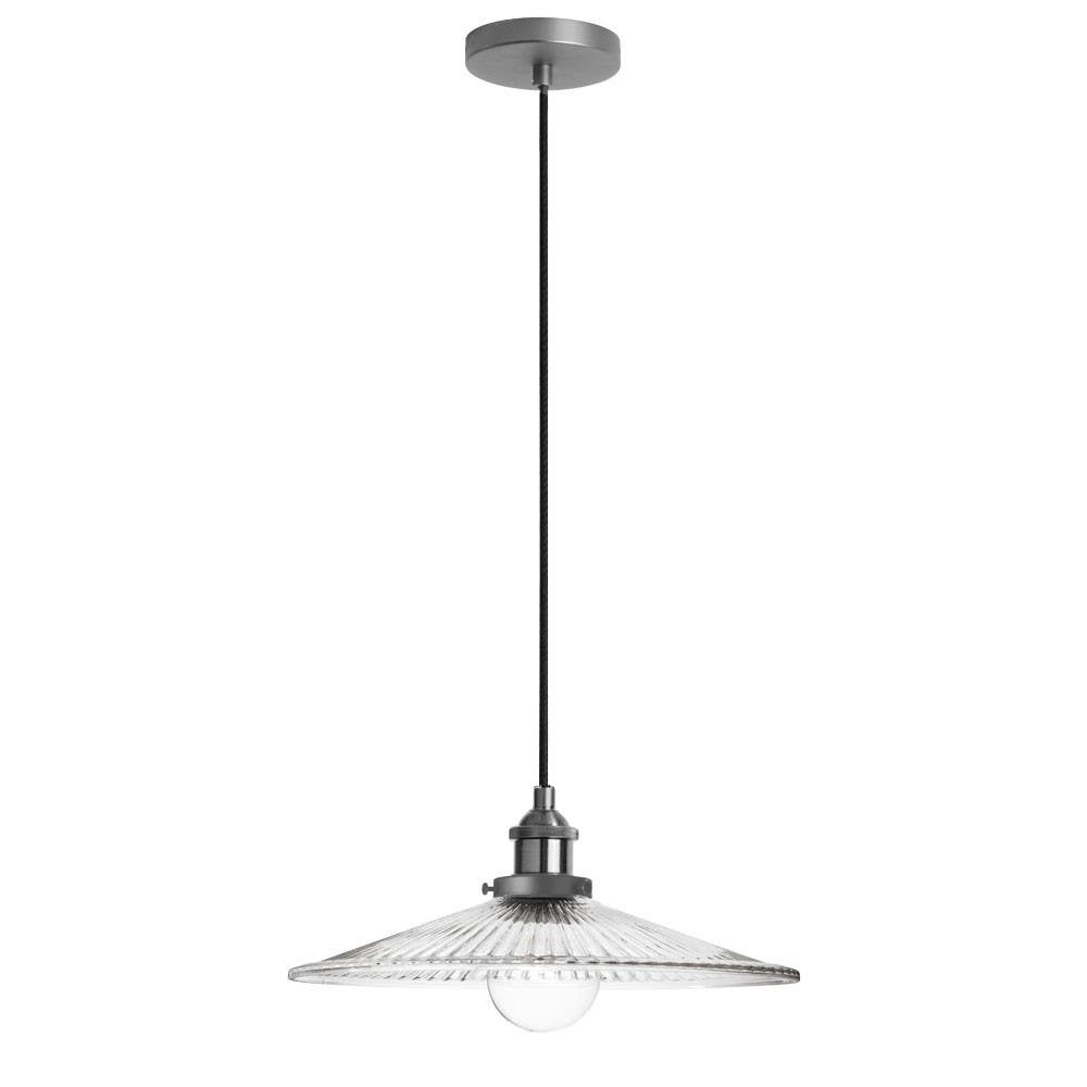Dainolite 407 Single Pendant, Clear Ribbed Glass