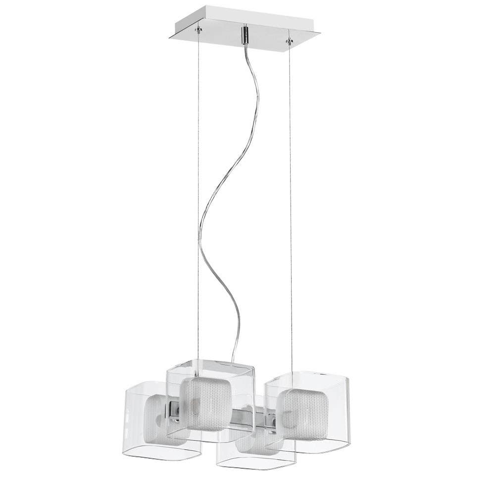 Dainolite 60154 4 Light Satin Chrome Pendant Clear Glass Shade w/ Mesh Insert