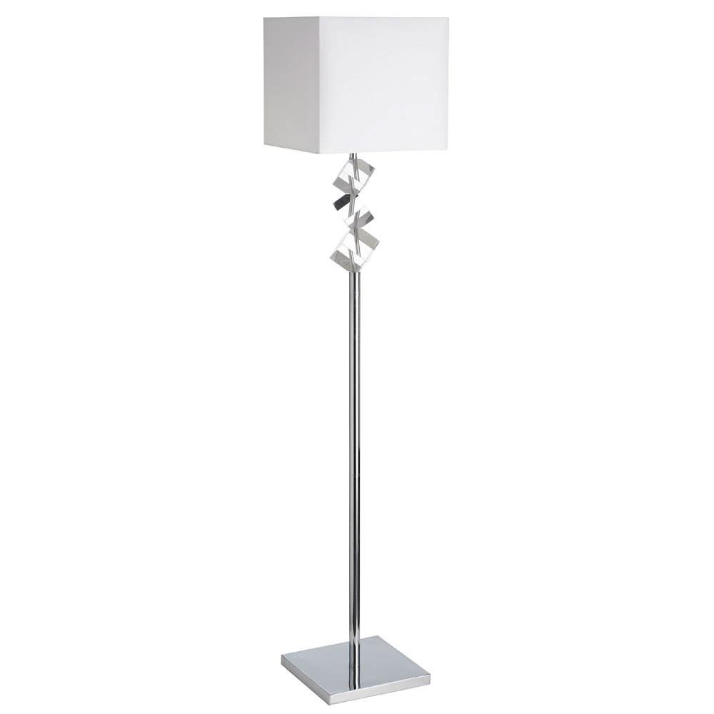 Dainolite 602F Floor Lamp w/ Crystal Cubes, Polished Chrome, White Linen Shade
