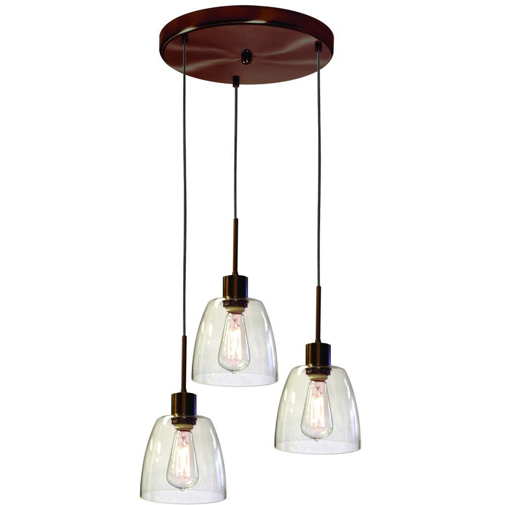 Dainolite 9172 3  Light Pendant, Oil Brushed Bronze Finish, Clear Glass Shade