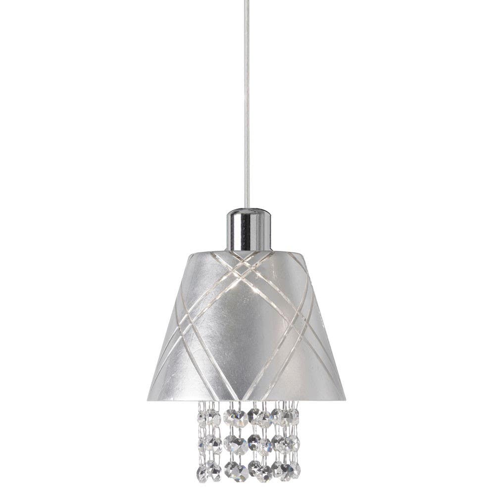 Dainolite 925 1 Light Polished Chrome Pendant w/ Silver Leaf Shade Clear Crystal
