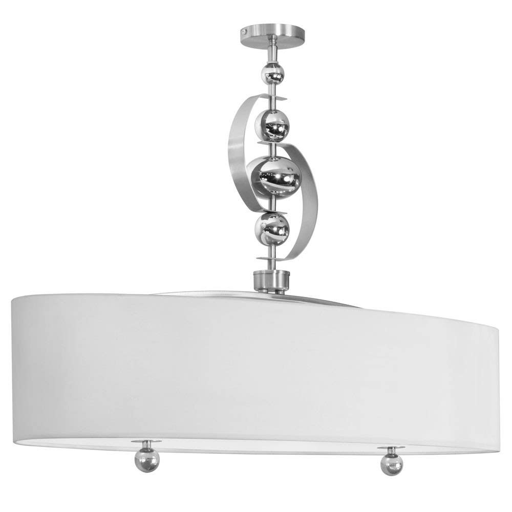 Dainolite BOL 4 Light Horizontal Pendant White Linen Oval shade,  Satin Chrome / Chrome  Finish