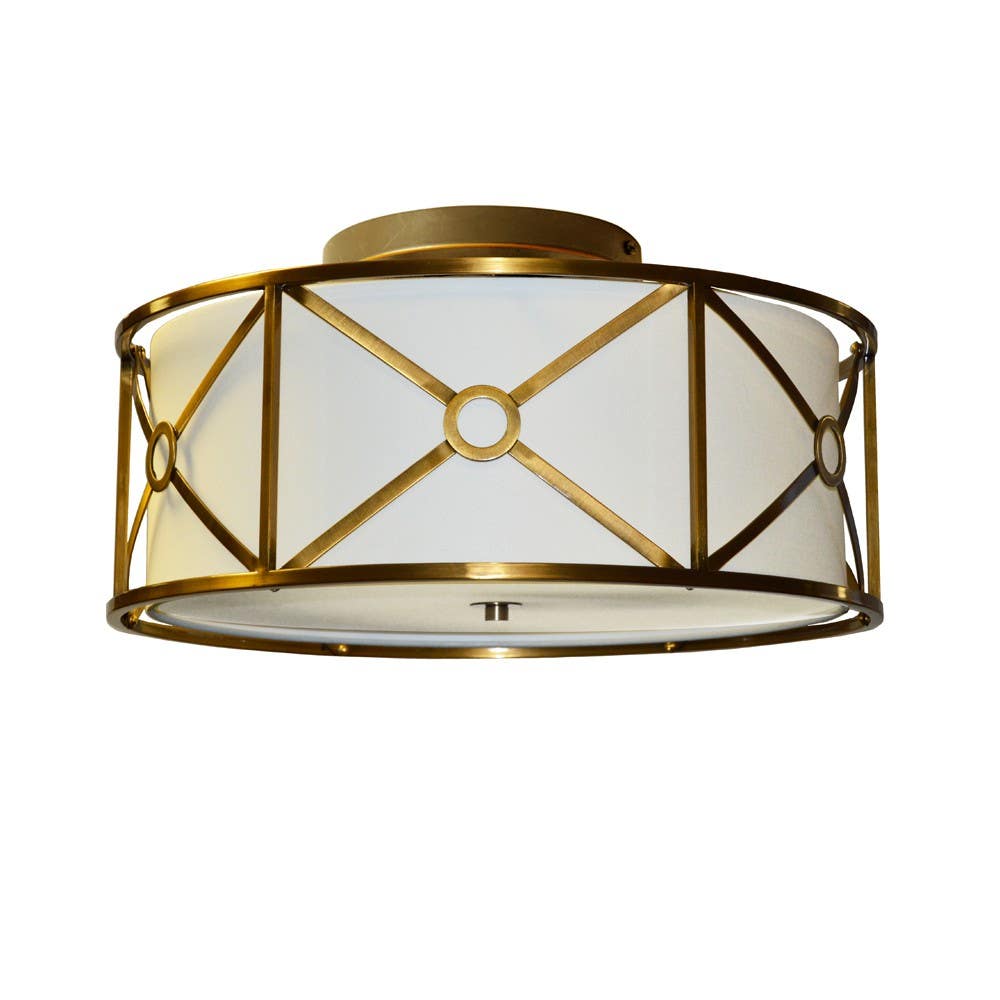 Dainolite CRU 3 Light Steel & Fabric Flush Mount Fixture