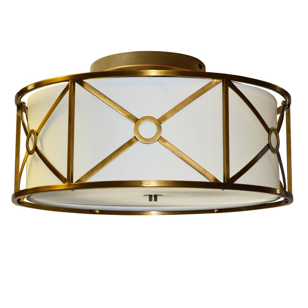 Dainolite CRU 4 Light Steel & Fabric Flush Mount Fixture