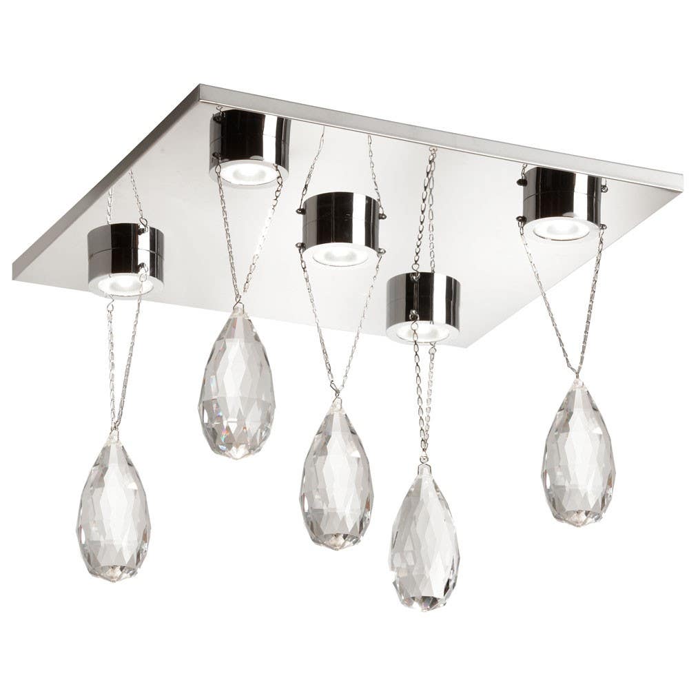 Dainolite CRY 5 Light LED Crystal Flush Mount Fixture, Polished Chrome Finish, Optical Crystal