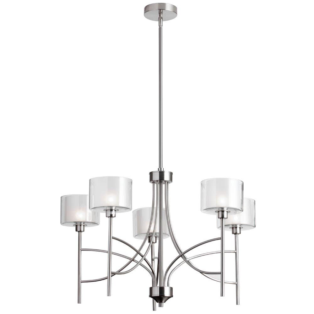 Dainolite DEL 3 Light Chandelier w/ Clear/Frosted White Glass, Satin Chrome Finish