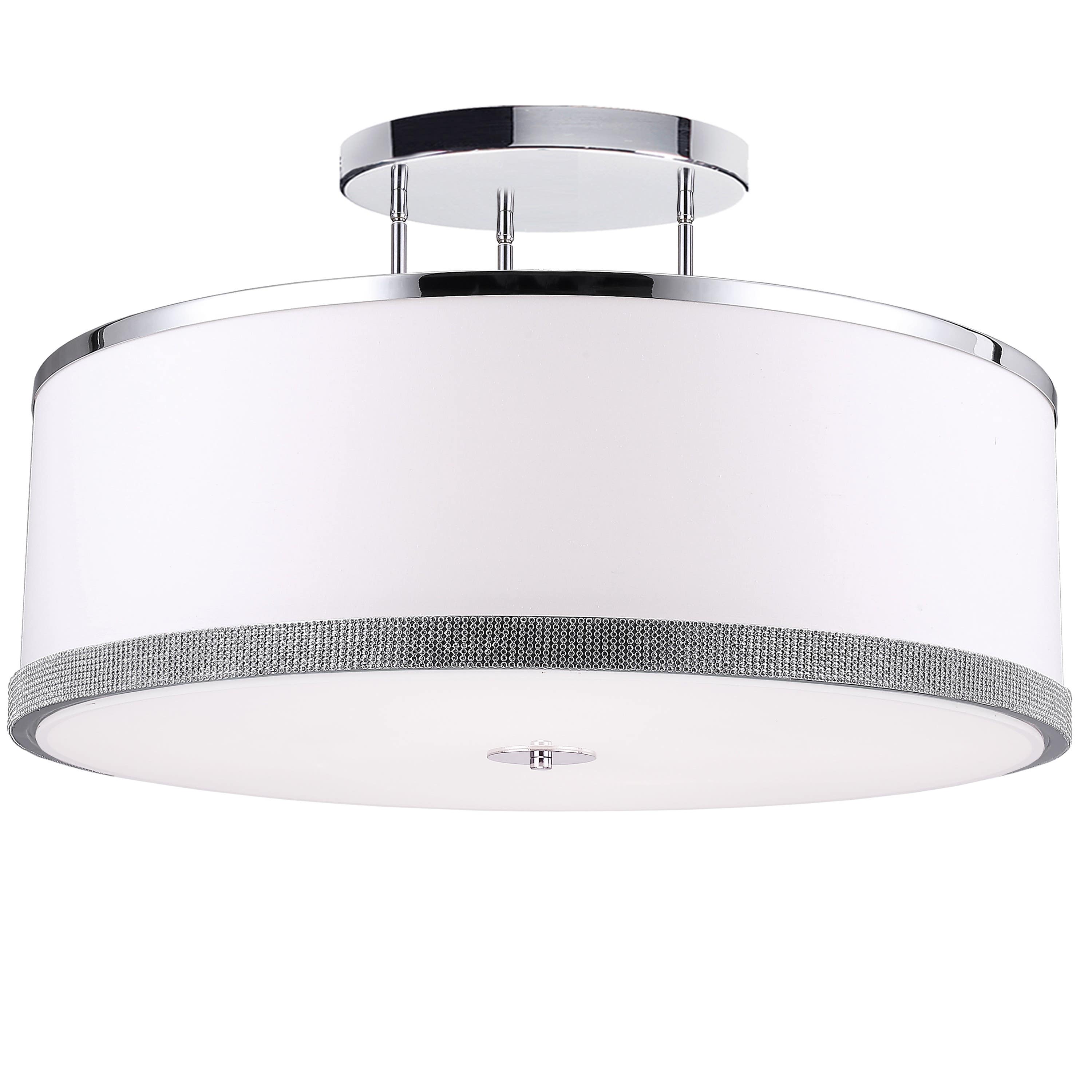 Dainolite DEV 5 Light Semi-Flush, Polished Chrome Finish, White Shade w/ Crystal Studded Band