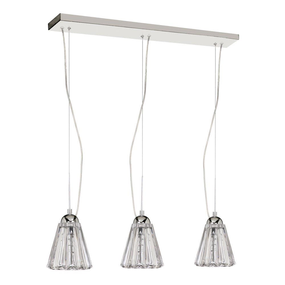 Dainolite DHC593 3 Light Horizontal Otical Crystal Pendant, Polished Chrome