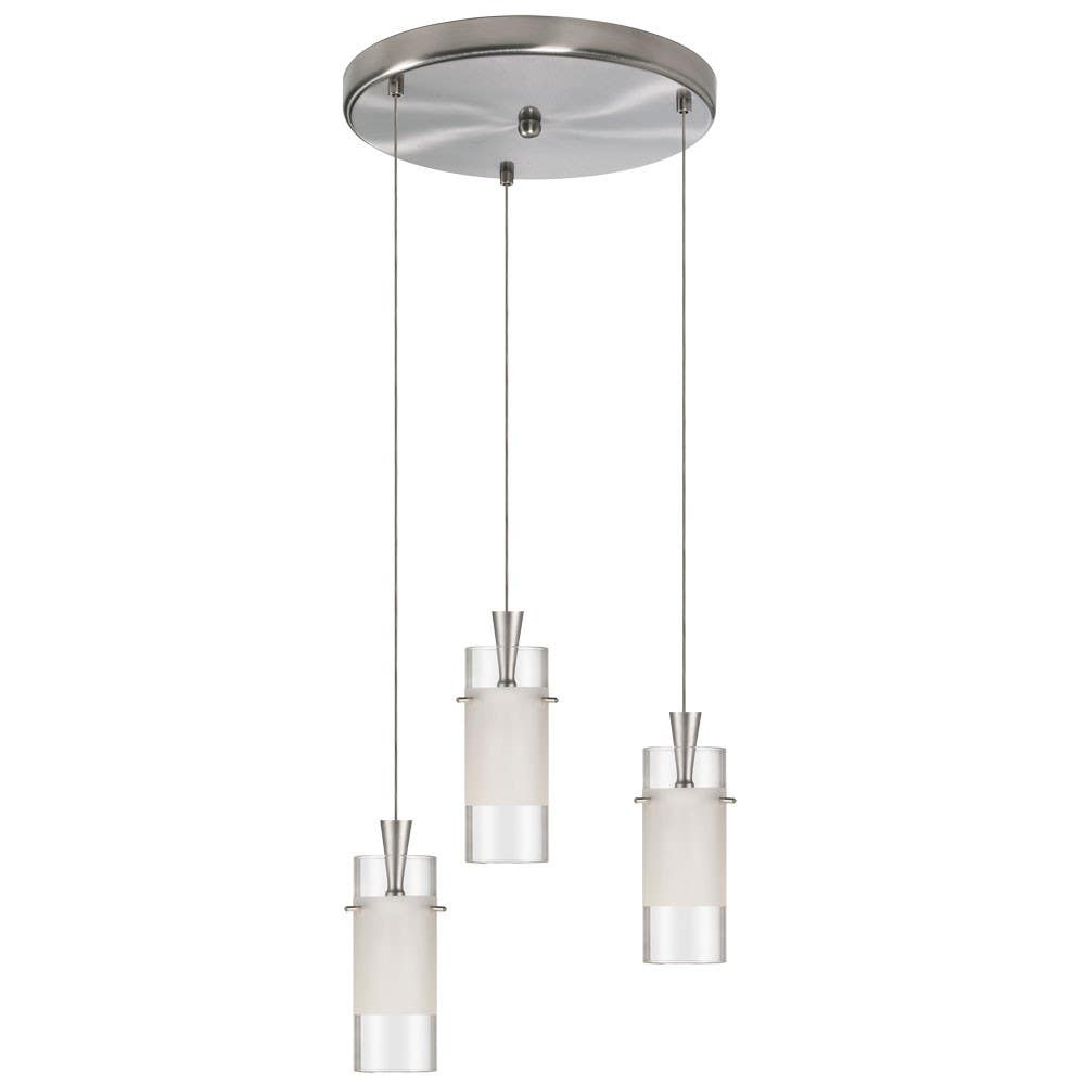Dainolite DLSL221 3 Light Round Pendant, Satin Chrome, Clear/Frosted Glass, 12 Volt