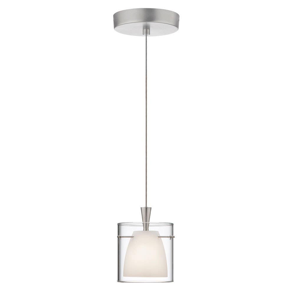 Dainolite DLSL309 Single Pendant, Satin Chrome, Frosted White / Clear Glass