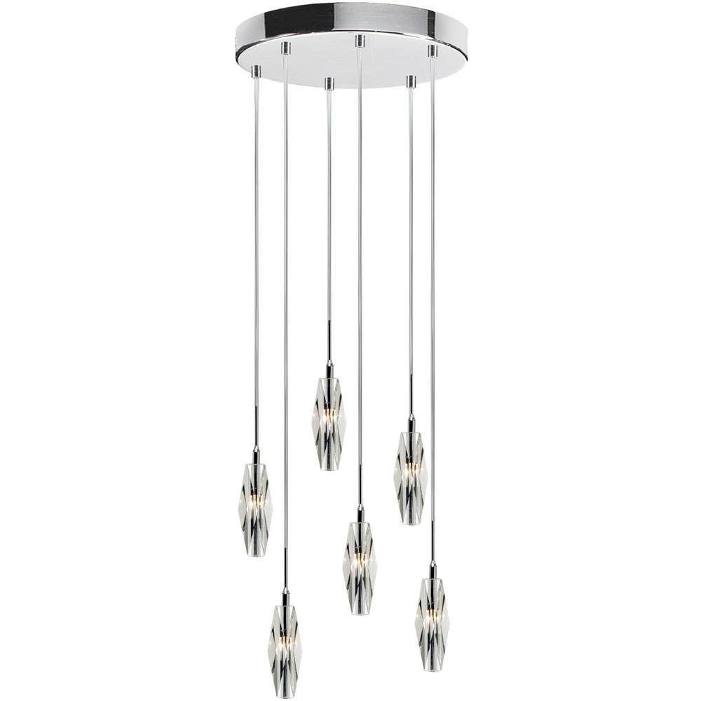 Dainolite DLSL456 6 Light Round Crystal Pendant, Polished Chrome, Optical Crystal