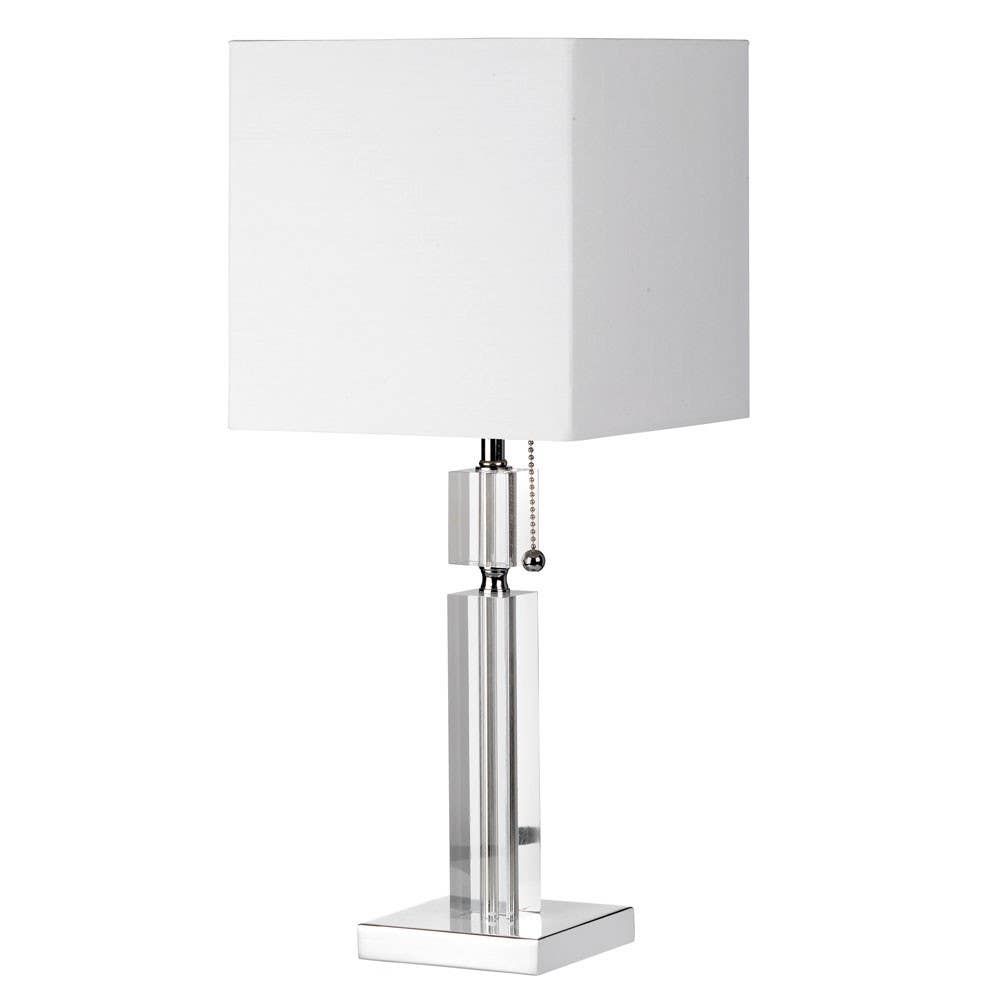 Dainolite DM231 Crystal Table Lamp, Polished Chrome, Square White Linen Shade