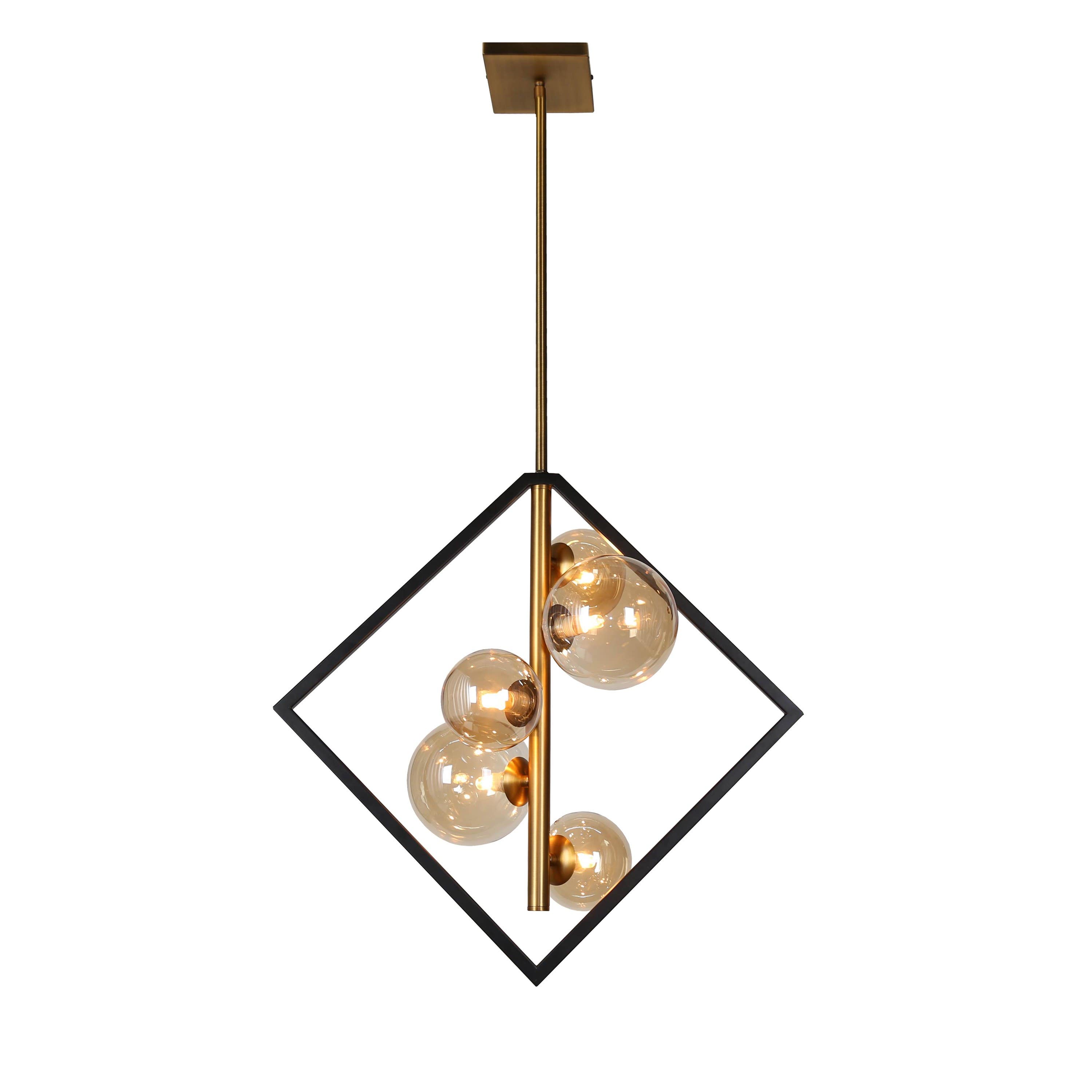 Dainolite GLA 5 Light Pendant, Matte Black / Vintage Bronze Finish, Champagne Glass