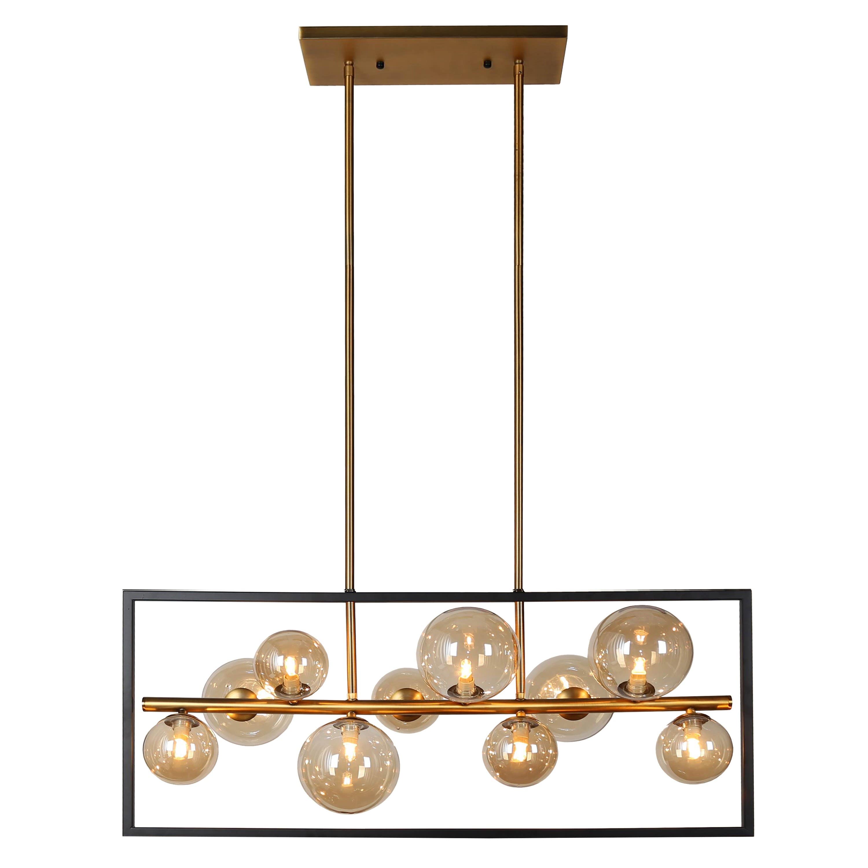 Dainolite GLA 10 Light Horizontal Pendant, Matte Black / Vintage Bronze Finish, Champagne Glass