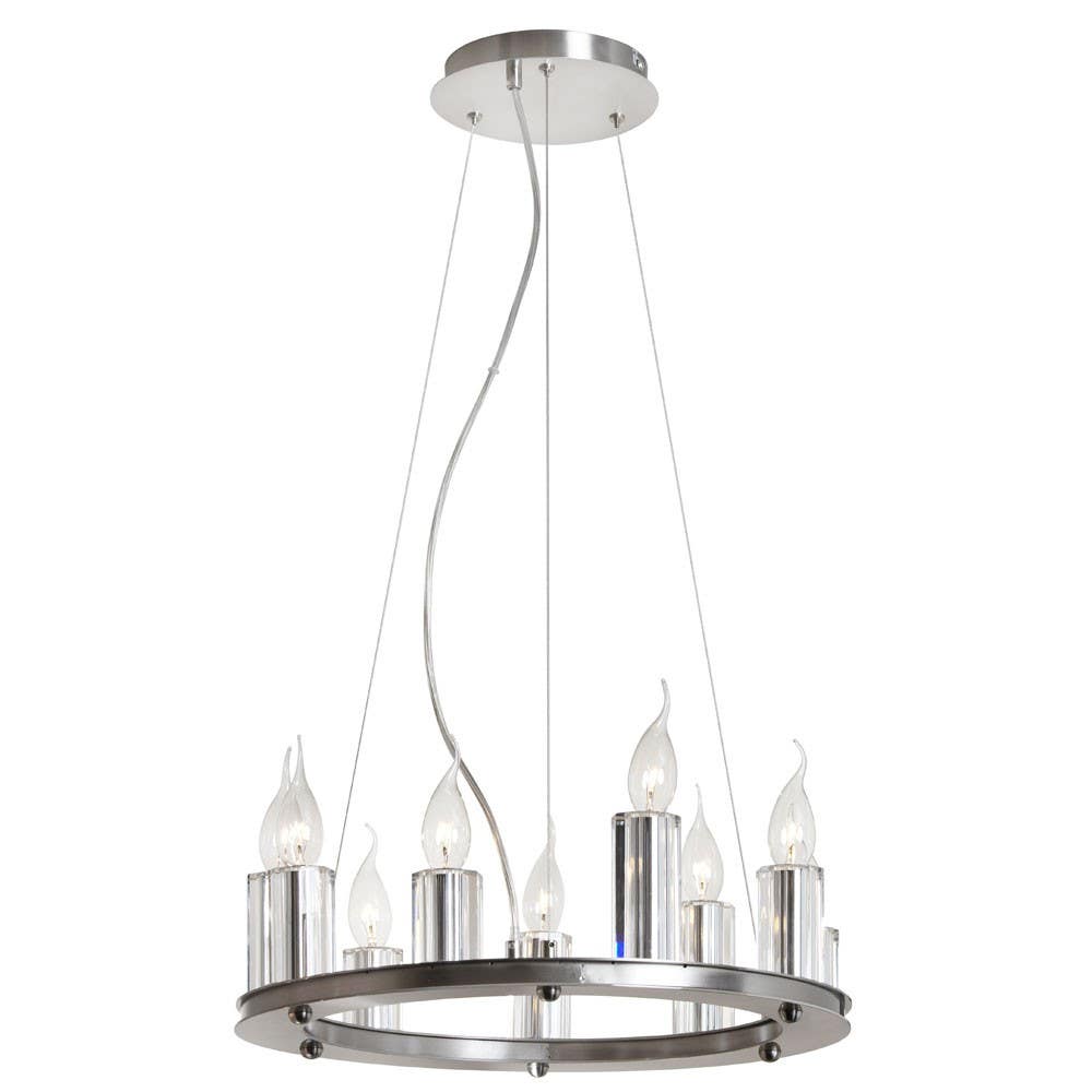 Dainolite GRY 9 Light Chandelier, Satin Chrome, Crystal C&le Covers