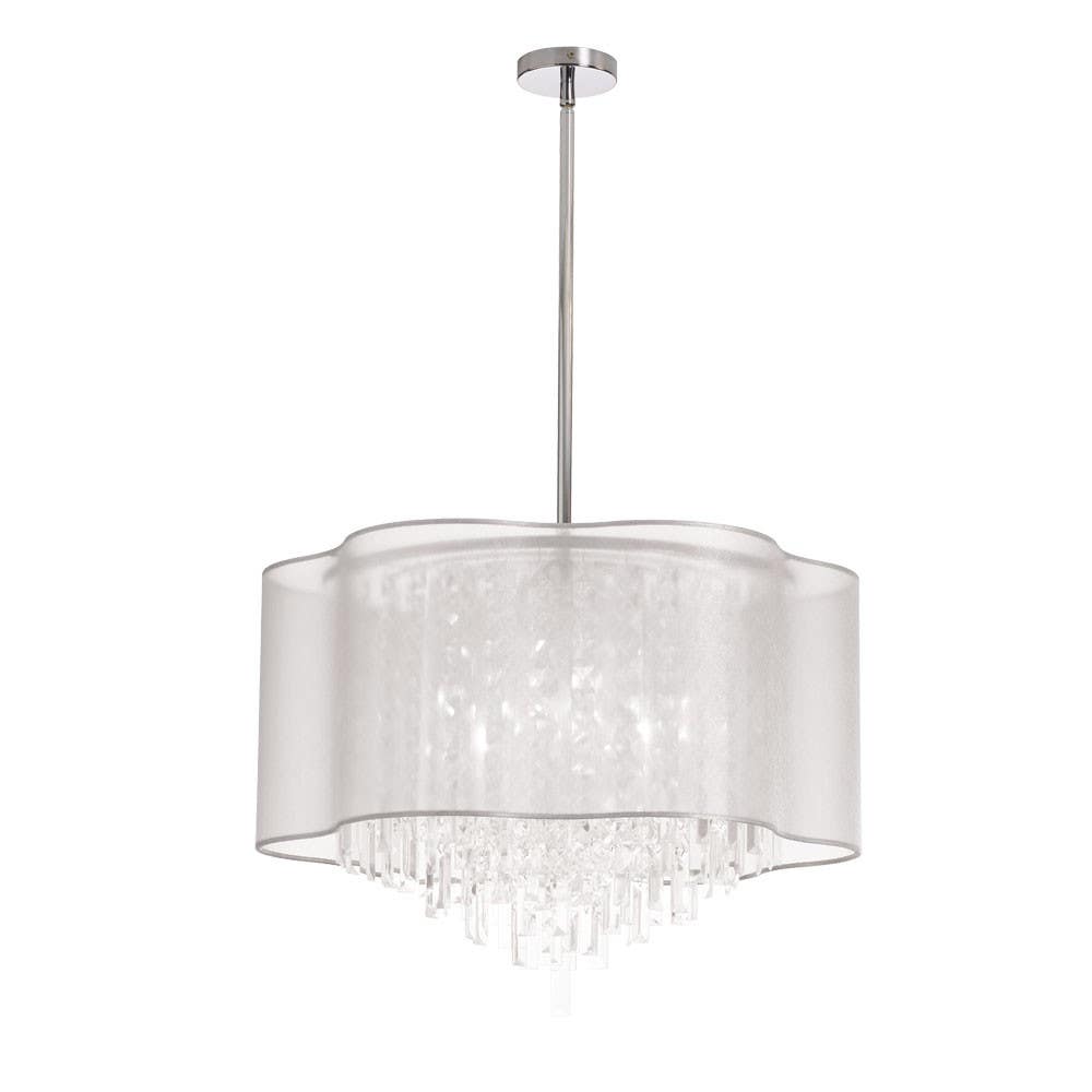 Dainolite ILL 6 Light Crystal Chandelier, Polished Chrome Finish, Black Organza Shade