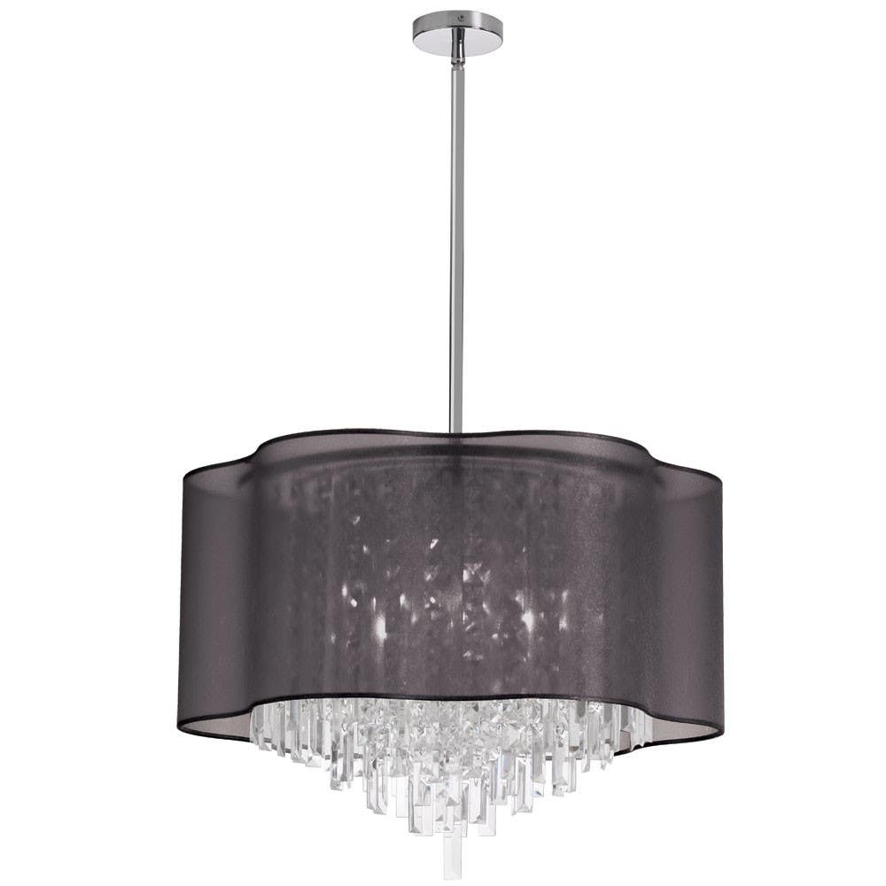 Dainolite ILL 8 Light Crystal Chandelier, Polished Chrome Finish, Oyster Organza Shade