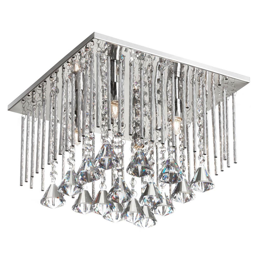 Dainolite JAC 4 Light Square Crystal Flush Mount Fixture, Polished Chrome Finish