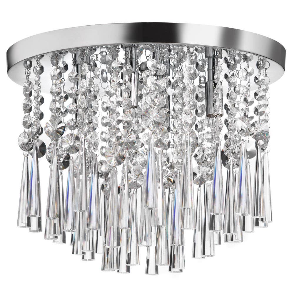 Dainolite JOS 4 Light Crystal Flush Mount Fixture, Polished Chrome