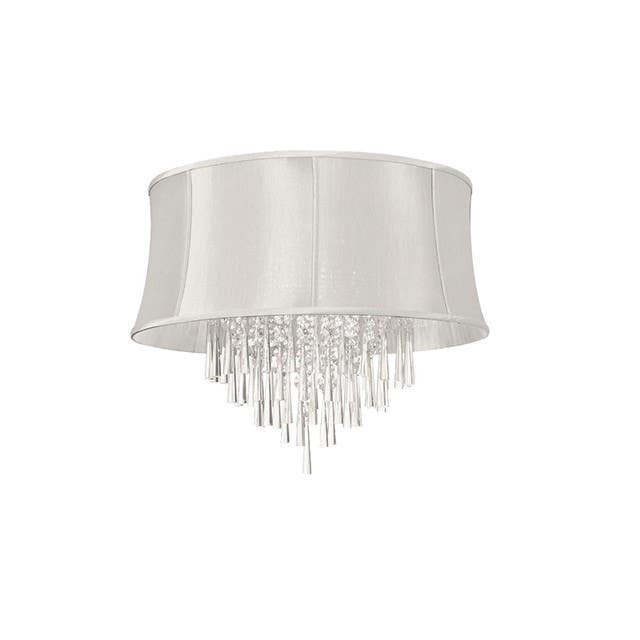 Dainolite JUL268FH 8 Light Crystal Flush Mount Fixture, Polished Chrome, Silk Glo Pearl Bell Shade