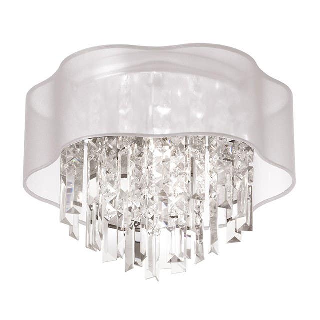 Dainolite ILL 3 Light Crystal Flush Mount Fixture, Polished Chrome Finish, Laminated Shades