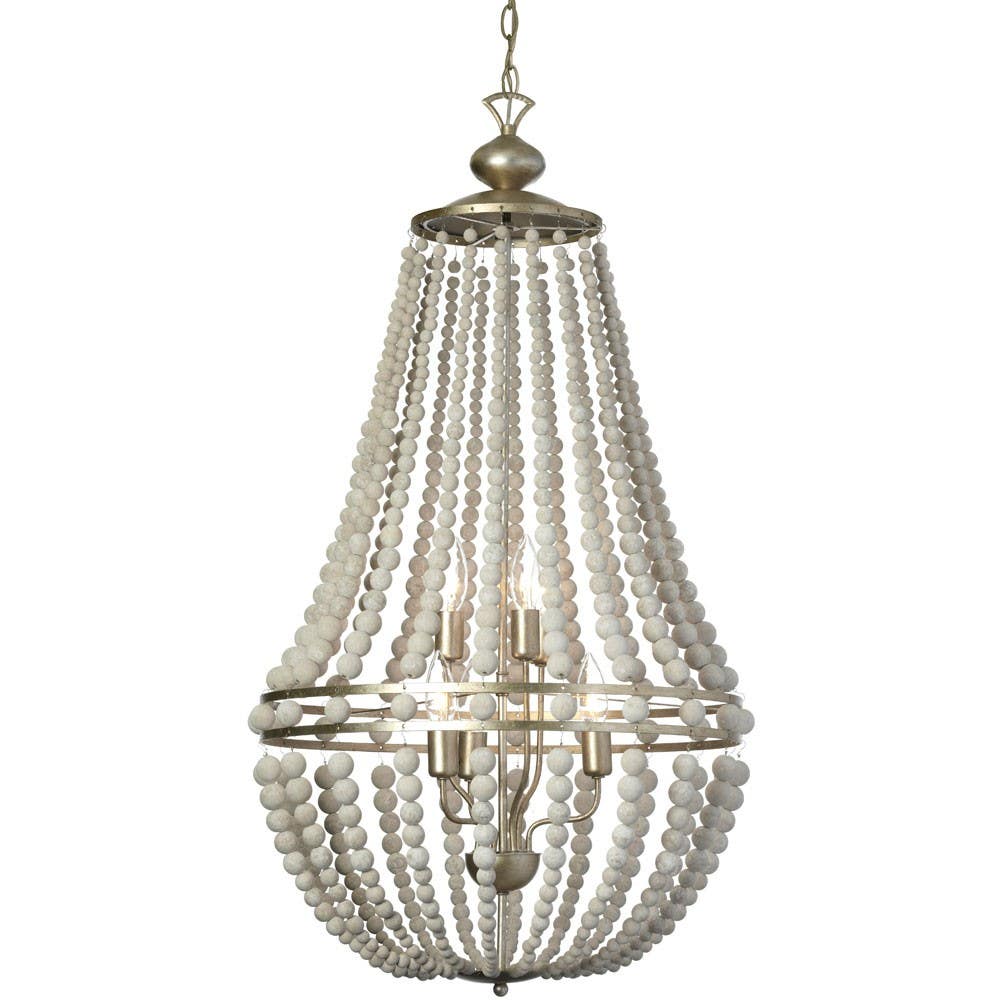 Dainolite LAU 6 Light Chandelier, White Washed Wood w/ Palladium Gold Trim