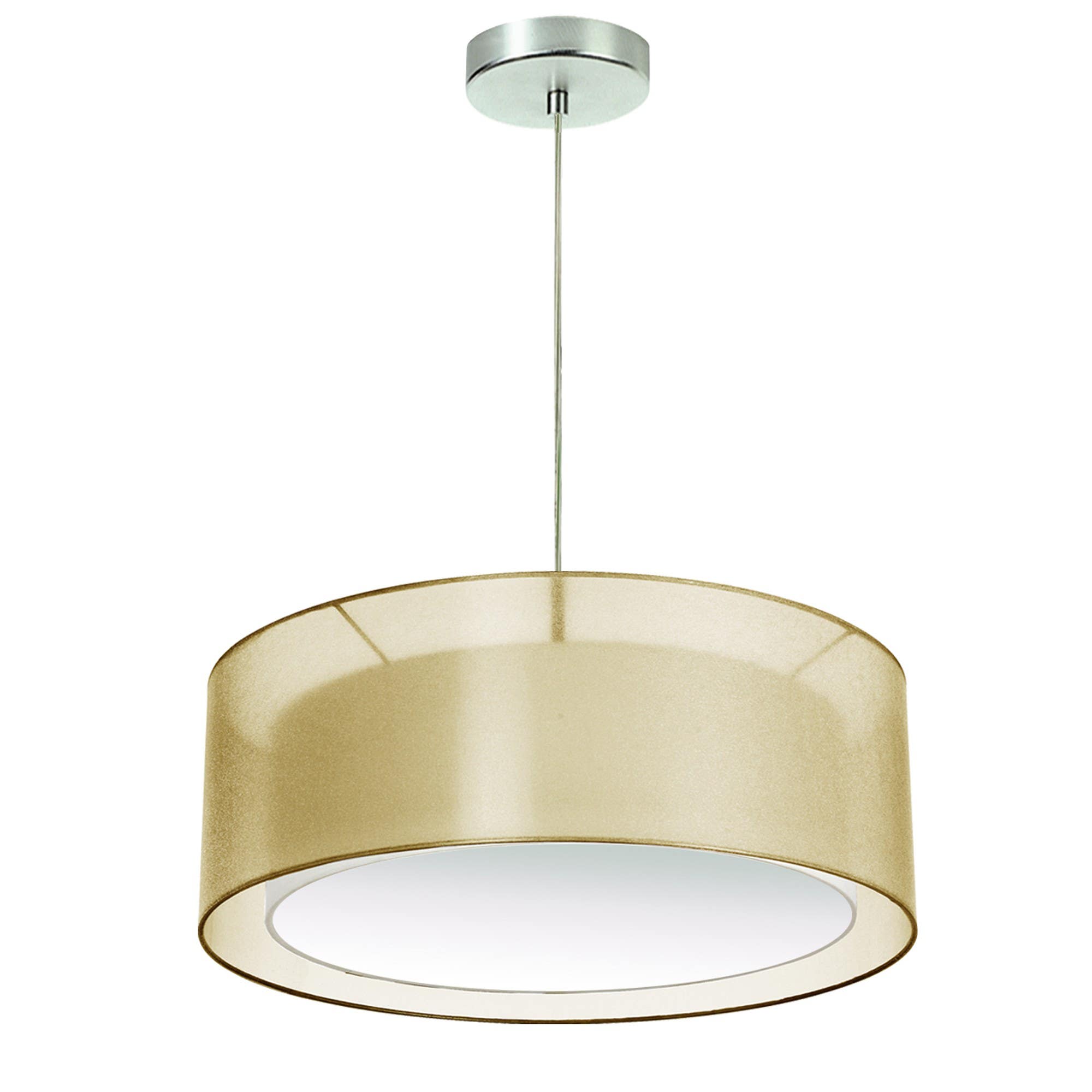Dainolite MEL 3 Light Pendant , Satin Chrome Finish, Inside Shade White Linen