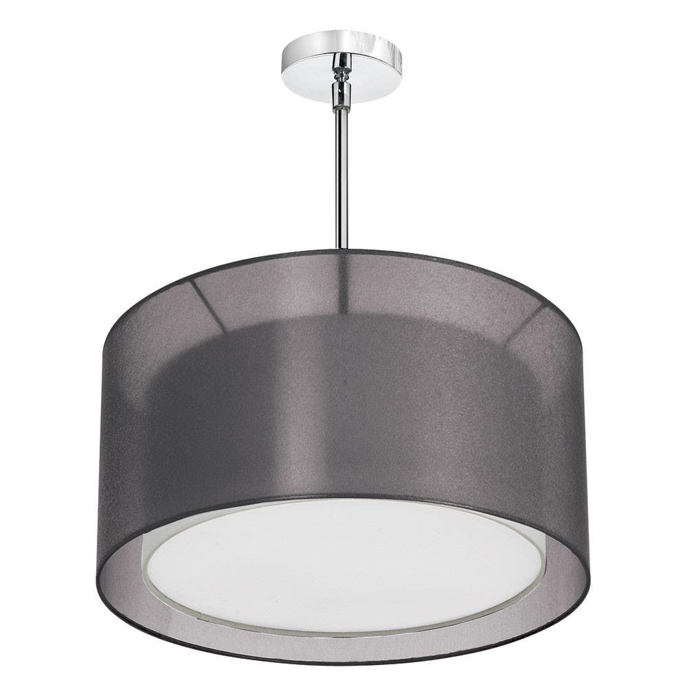 Dainolite MEL228 3 Light  Pendant, Shade w/in a Shade, Satin Chrome, Outside Shade Black Laminated Organza, Inside Shade White Linen