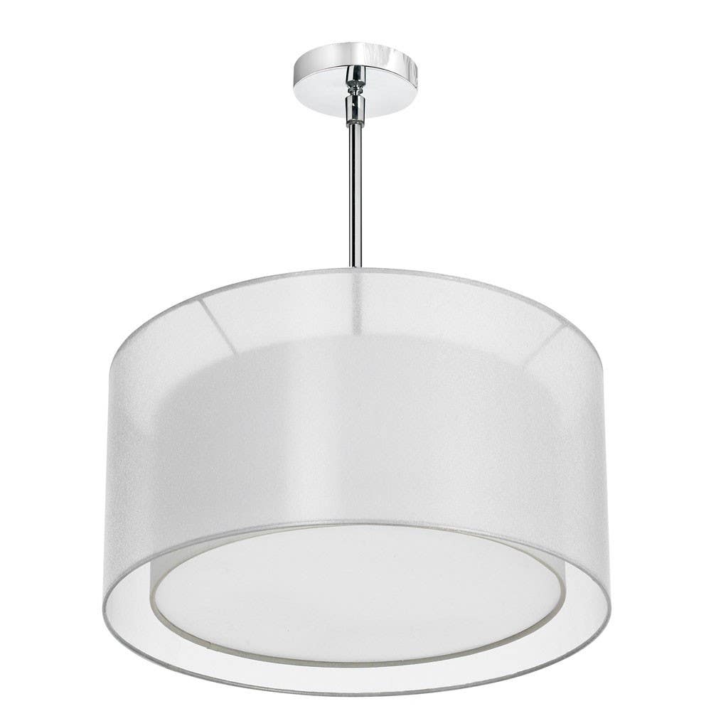 Dainolite MEL228 3 Light  Pendant, Shade w/in a Shade, Polished Chrome, Outside Shade White Laminated Organza, Inside Shade White Linen